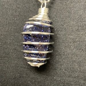 Tumbled Blue Goldstone Cage Charm Necklace (2)
